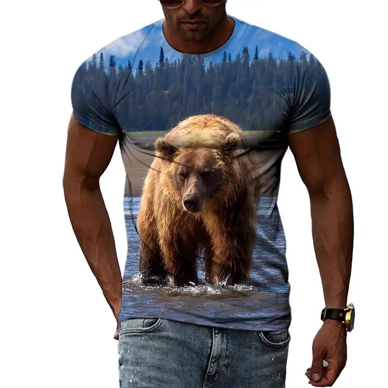 Summer Fashion Animal Graphic Bear T Shirts For Men Casual 3D Print Tee Hip Hop Harajuku Personality Round Neck Short Sleeve Top