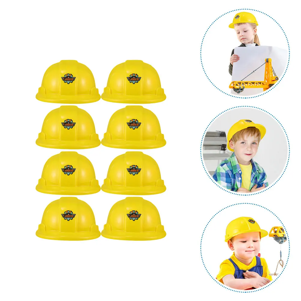 Chapéu de construção realista para crianças, 8 peças, chapéus de plástico para crianças pequenas, suprimentos para festa, simulação, brinquedo educacional, presente, amarelo