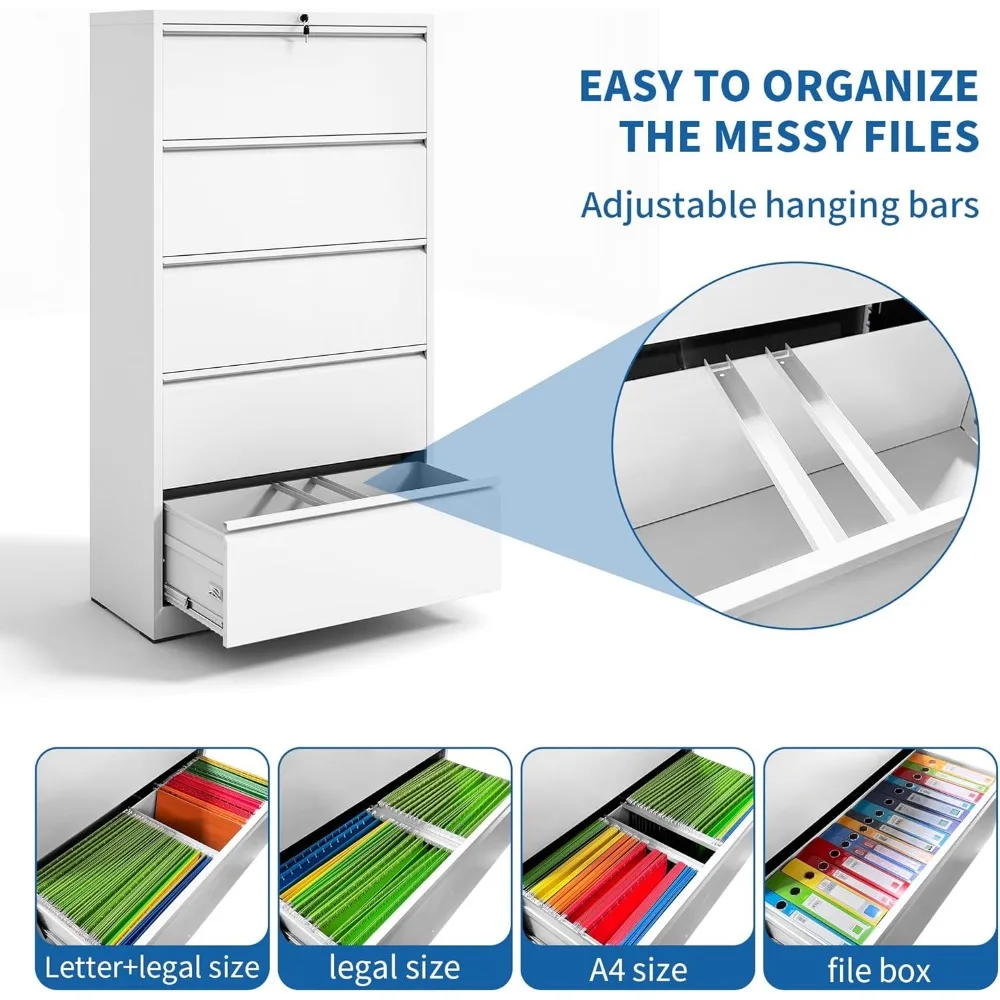 Archivador Lateral de 5 cajones con cerradura, archivadores para oficina en casa, tamaño Legal/Carta A4, archivador con 5 cajones