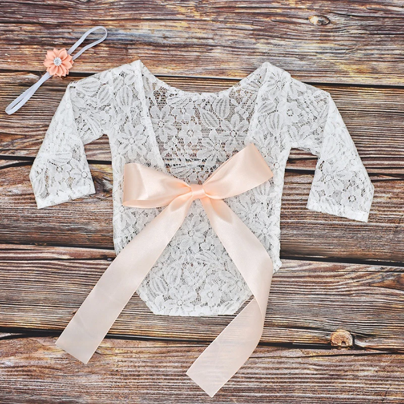 Newborn Photography Props Baby Girl Lace Romper Set with Matching Headband Newborn Baby Photo Props Outfits Photoshoot