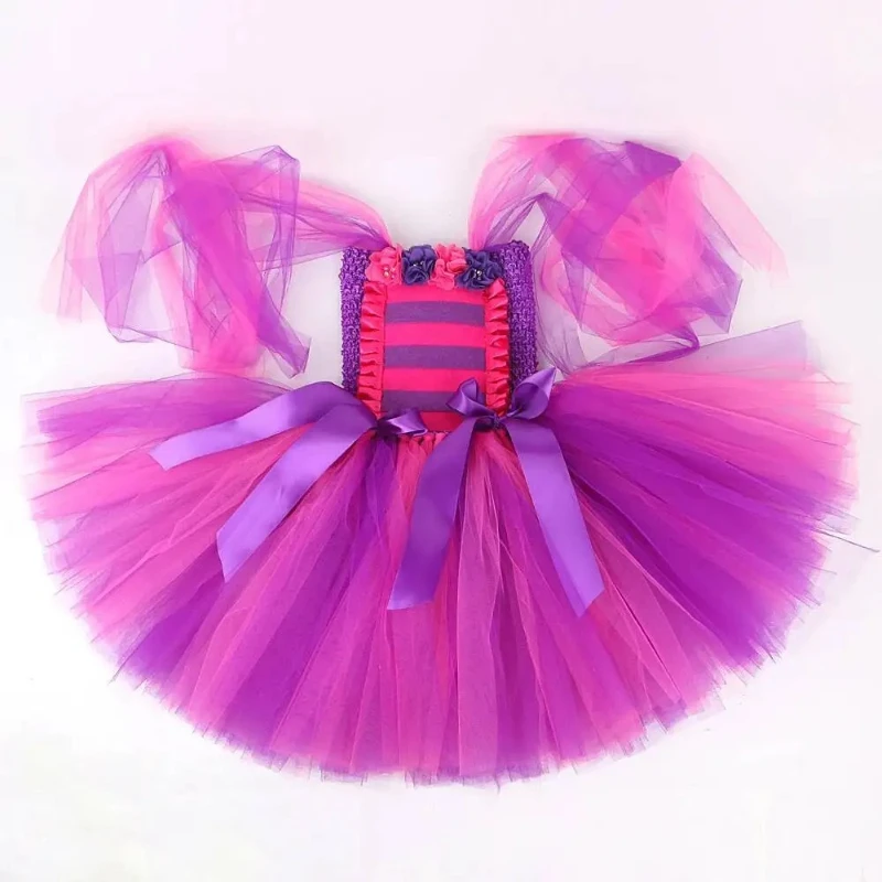 

Alice Cheshiro Cat Costumes for Girls Purple Hot Pink Kitty Ballet Tutus Outfit Kids Birthday Halloween Dresses Animal Clothes