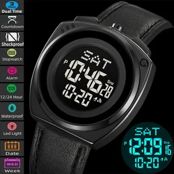 Skmei Dual Time Zone Digital Watches Fashion Leather Strap LED Waterproof Military Sports Countdown Electronic Clock