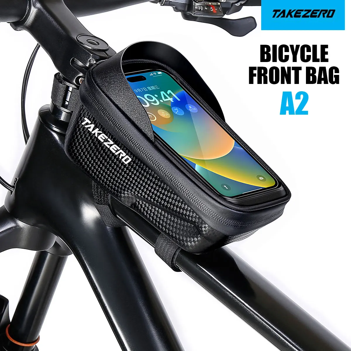 Borsa da mountain bike TAKEZERO A2 - Borsa da barra anteriore in EVA con guscio rigido per bici da strada, borsa da manubrio per telefono cellulare