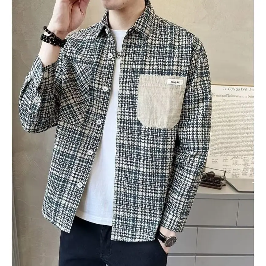 

Loose Casual Men's irt New Autumn Faion Small ence Design Top Men's Trendy All-Match Outerwear Stand Fit Long Sve
