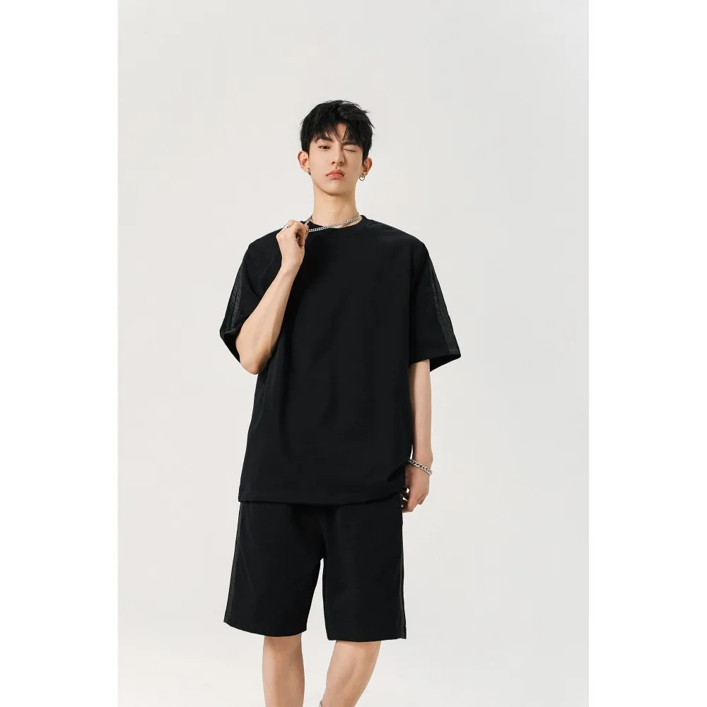 

Cotton Short Sleeved Shorts Summer Set for Men with Korean High-end Feel, Paired with A Complete Set of Casual Sports Set