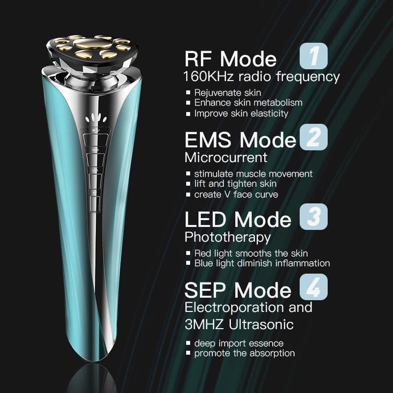 5-in-1 Portable Ems Neck Skin Lifting Massager Held Cellulite Neck Photon Technology Cosmetic Device for Beauty