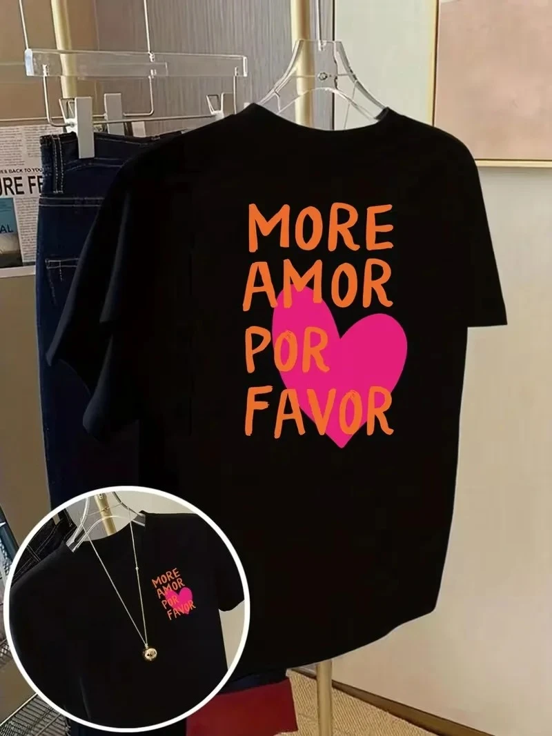Amor Por Favor Love Graphic Tee Women's Clothing Casual Summer Sale T-shirt Y2k Double-sided Print Soft Daily Wear Free Shipping