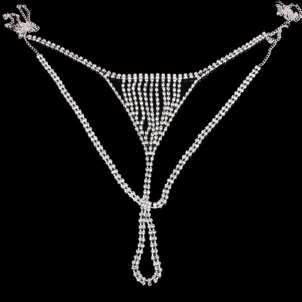 XSBODY Sexy Women Rhinestone Underwear Thong Bikini Panties Luxury Crystal Body Chain Multilay Waist Jewelry Belly Chain Gift