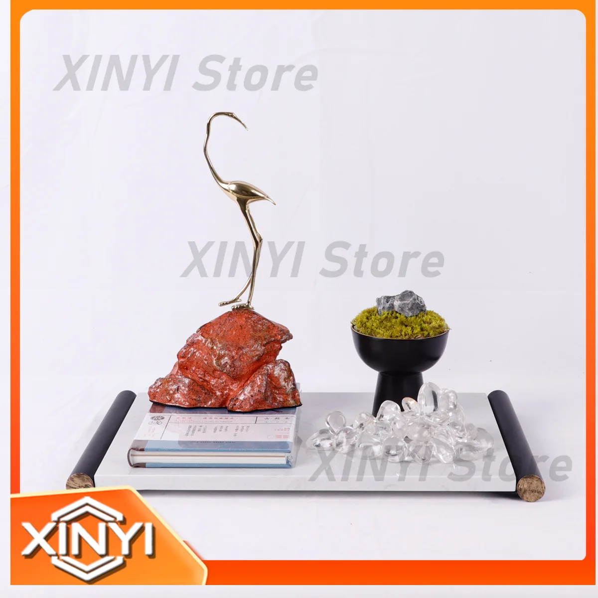 Marble Tray for New Chinese Style Luxury Home Decor Vintage Desk Accessory for Model Room Sales Office Exhibition Hall Coffee