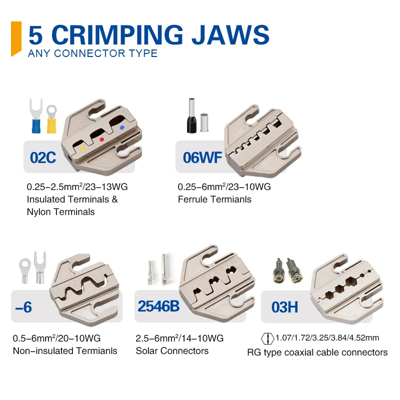 SN-68B 5 Jaws Crimping Tool Set for Dupont JST MOLEX Terminals Pre/No Insulated Ferrules Butt Connectors Solar Coax Connectors