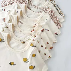 Baby Pajamas Short Sleeve Casual Home Clothes Children's Clothing Cherry Lemon Flowers Pajama Baby Infant Spring Summer 2023