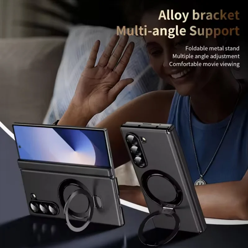 

Магнитный кожаный чехол для Samsung Galaxy Z Fold 7 6 5 4 3 8 с защитой шарнира, защитой экрана и магнитным держателем