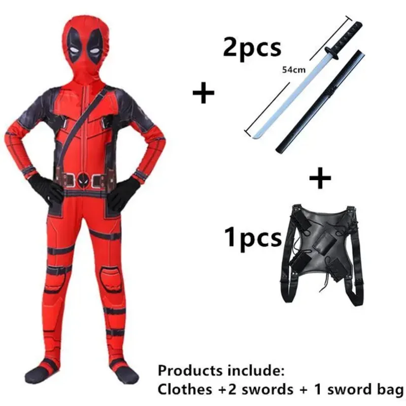 Chłopiec Deadpool kostium dla dzieci Cosplay kostiumy superbohatera garnitur maska kombinezon rękawiczki impreza z okazji Halloween kostium karnawałowy pokaz karnawałowy UY9