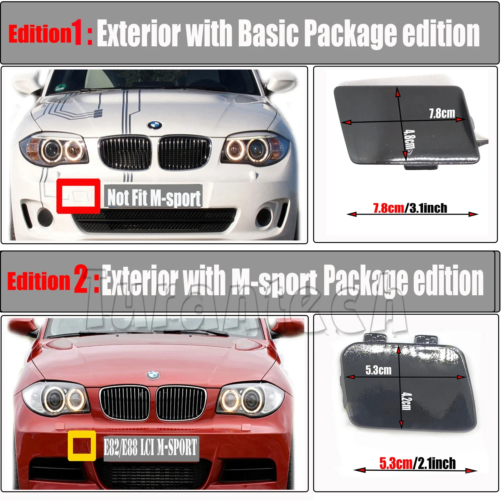 Front Tow Cover for 2011-2015 BMW 1 E82 Coupe E88 Convertible  2door 116 120i 125i 135i Hook Eye Towing Cap