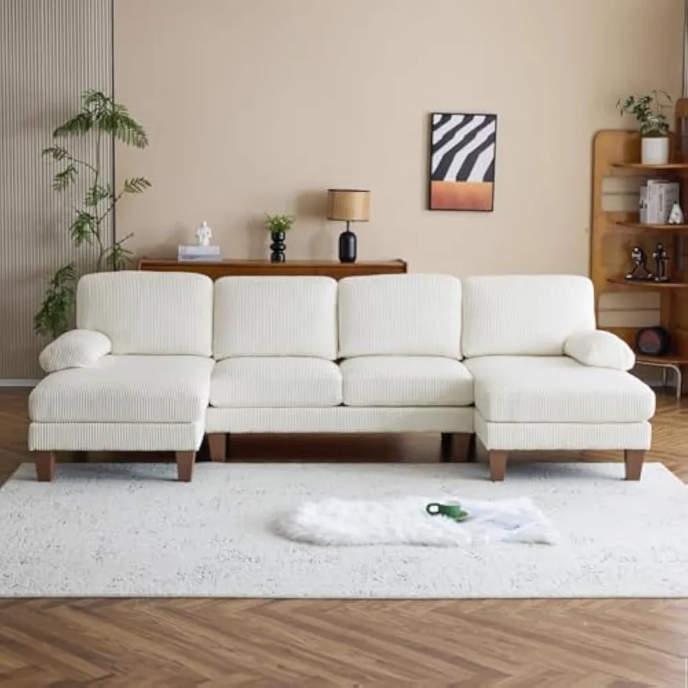 

"4-Person Comfortable U-Shaped Sectional Couch with Double Chaise in Corduroy Fabric for Apartments, Upholstered with Memory Foa