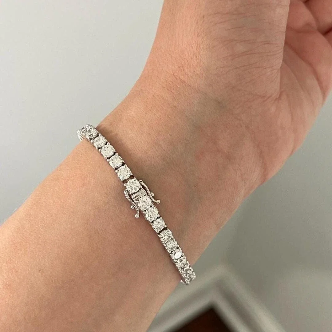 2.5MM 3MM 3.5MM Round Cut CVD HPHT Lab Grown Diamond Tennis Bracelet Hidden Clasp DEF VVS-VS Solid 10K 14K White Gold Women Wedding Fine Jewelry Gift