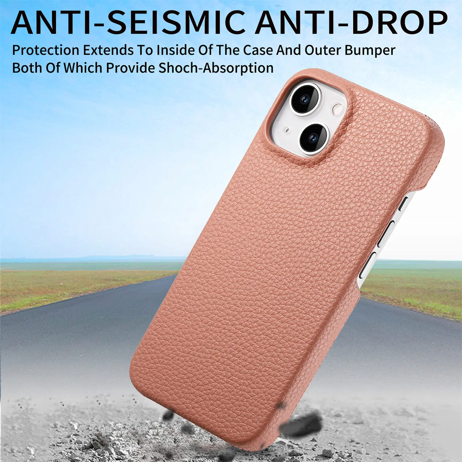 

Fashion Solid Color Leather Lychee Pattern Phone Case For iPhone 15 14 11 13 12 Pro Max X XR XS Max 7 8 Plus Hard PC Back Cover