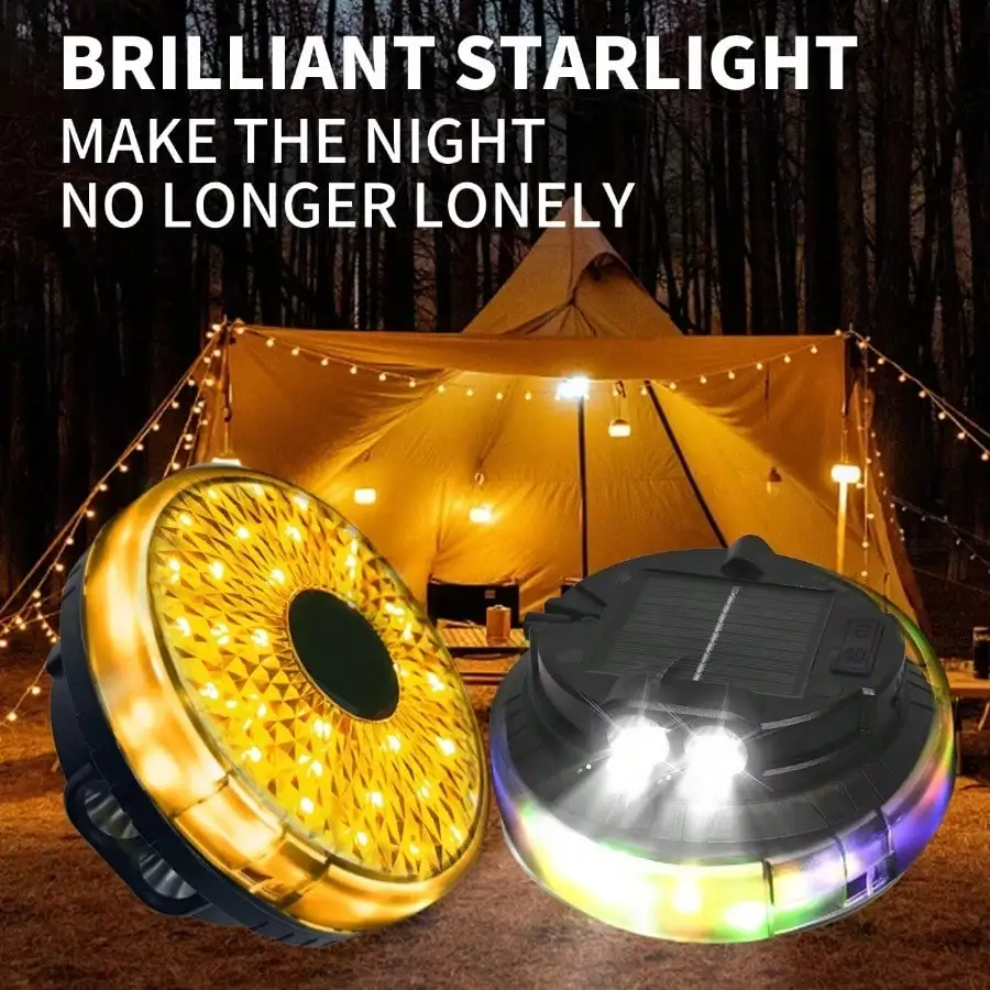 3-In-1 Solar Powered Camping Lantern With 5M Pull Cord Fairy Lights, IP44 Waterproof Dual-Core Long Range Spotlight And High-Brightness LED Floodlight, Rechargeable Hanging Lamp With 3000mAh Battery For Outdoor Survival, Backyard Ambiance