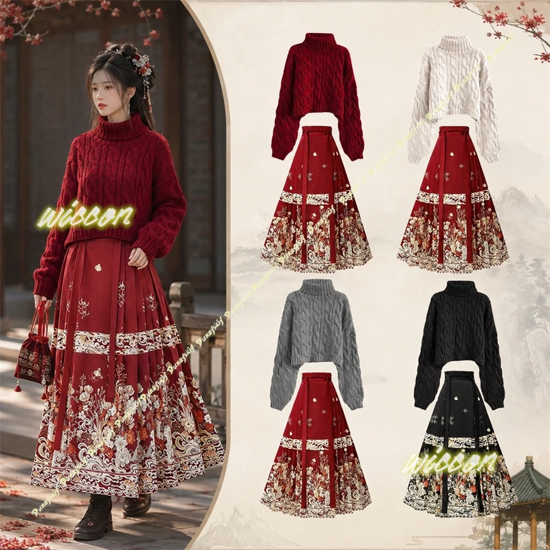 set-hanfu-in-stile-ming-per-autunno-inverno-maglione-a-collo-alto-abbinato-a-gonna-rossa-a-gonna-a-falda-larga-abbigliamento-in-stile-cinese-per-uso-quotidiano-da-donna