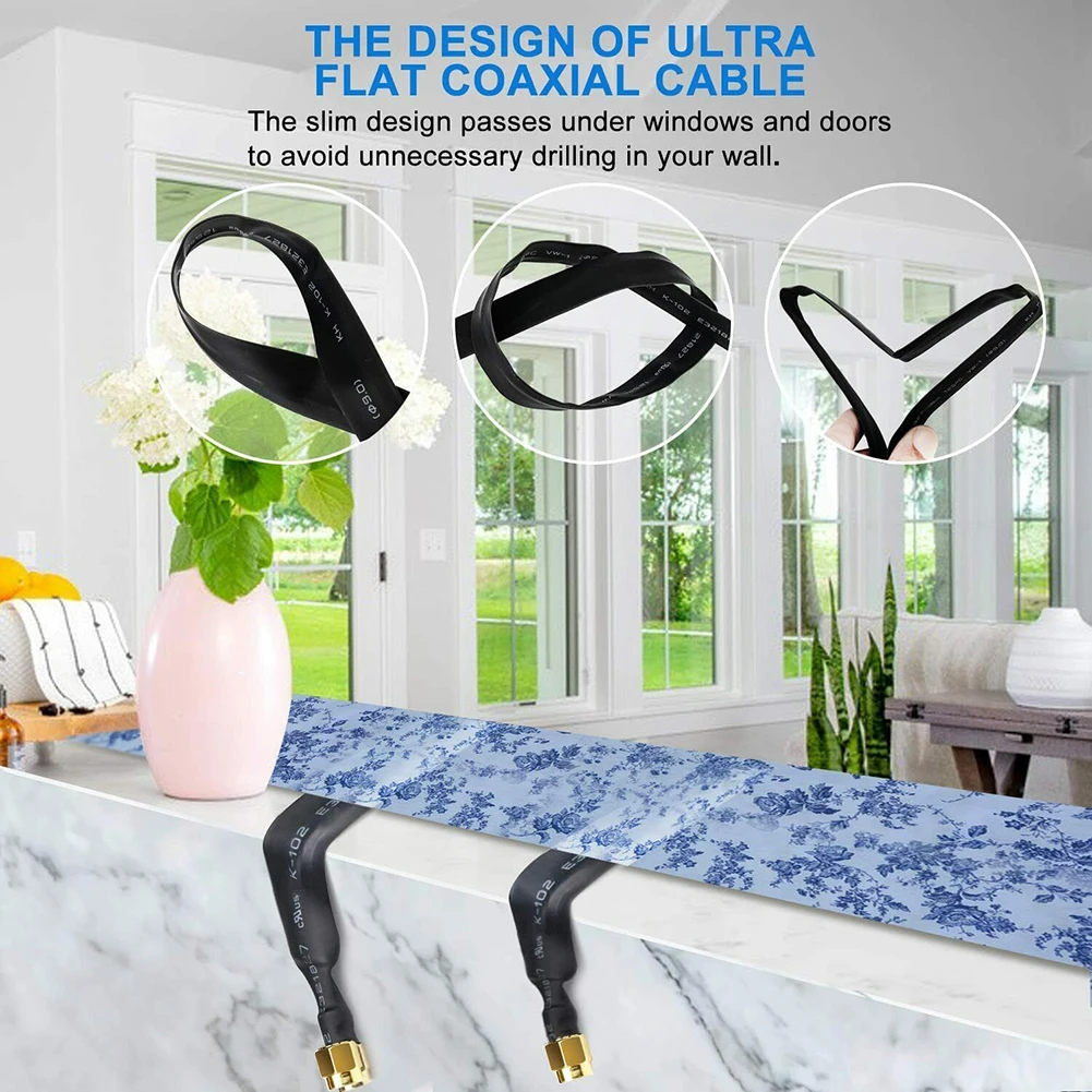 Antenna Extension Cable RP-SMA Ultra Low Loss 30cm Flat Coaxial Cable Extension Pigtail RP-SMA Male To RP-SMA Female