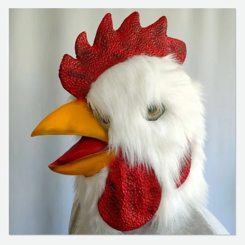 Halloween Funny Animal Dress Up COS Dance New White Plush Rooster Head Mask