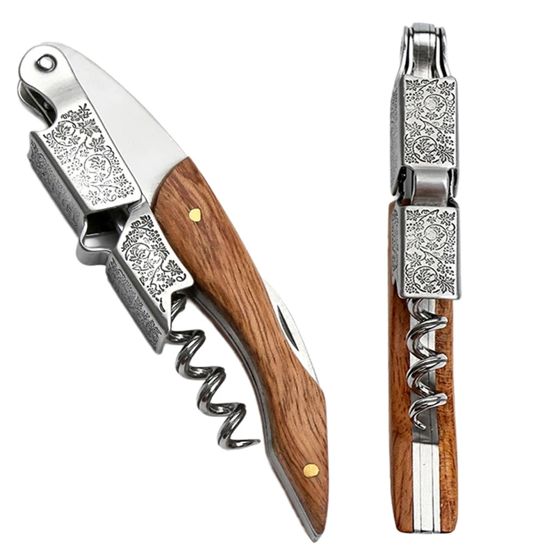 Professional Waiters Corkscrew,Wine Key with Ergonomic Wood Grip, Beer Bottle Opener, and Foil Cutter