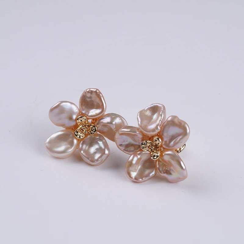 

Pearl Freshwater Pink Baroque Flower 925 Silver Petal Earrings