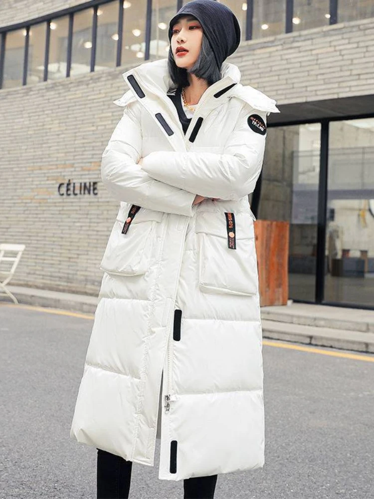 New Women Down Jacket Long Glossy Down Jacket Parka  Loose Warm Hooded Casual Winter Snow Jacket Coat Thick Slim Fit Outwear