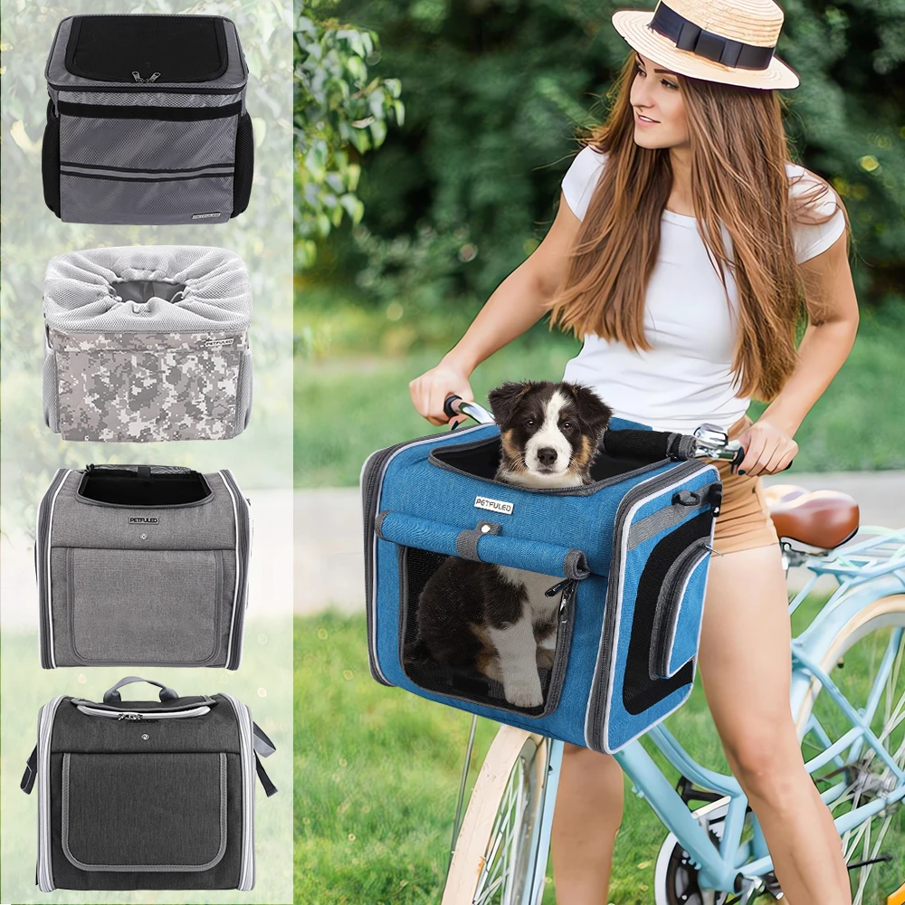 

Корзина для велосипеда для собак, расширяемый рюкзак-переноска для домашних животных с 4 открытыми дверцами, складная переноска для велосипеда для собак, 15 фунтов с мягкими стенками