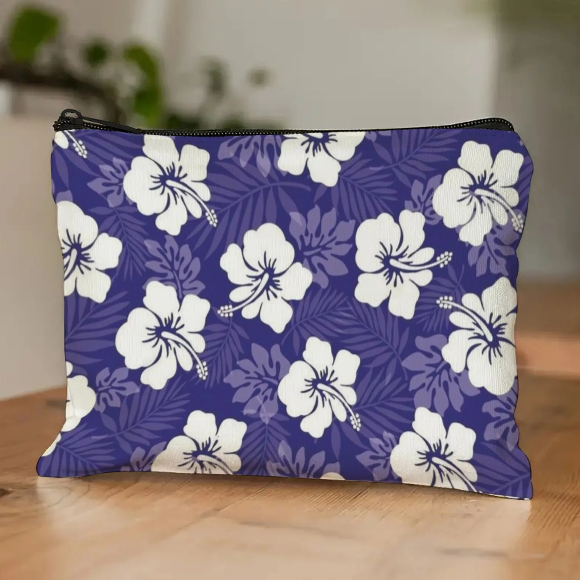 White Hibiscus on Multiple Colors Cosmetic Bag Tropical Flower Pattern Print Beauty Organizer for Summer & Travel Ideal Gift