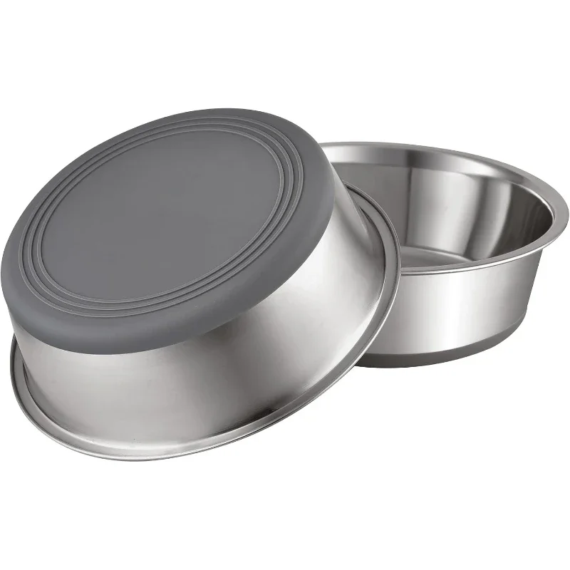 Nonslip Stainless Steel Dog Cat Bowls,  2 Count | No slide silicone bottom, Dishwasher safe, Easy to clean, Stackable design