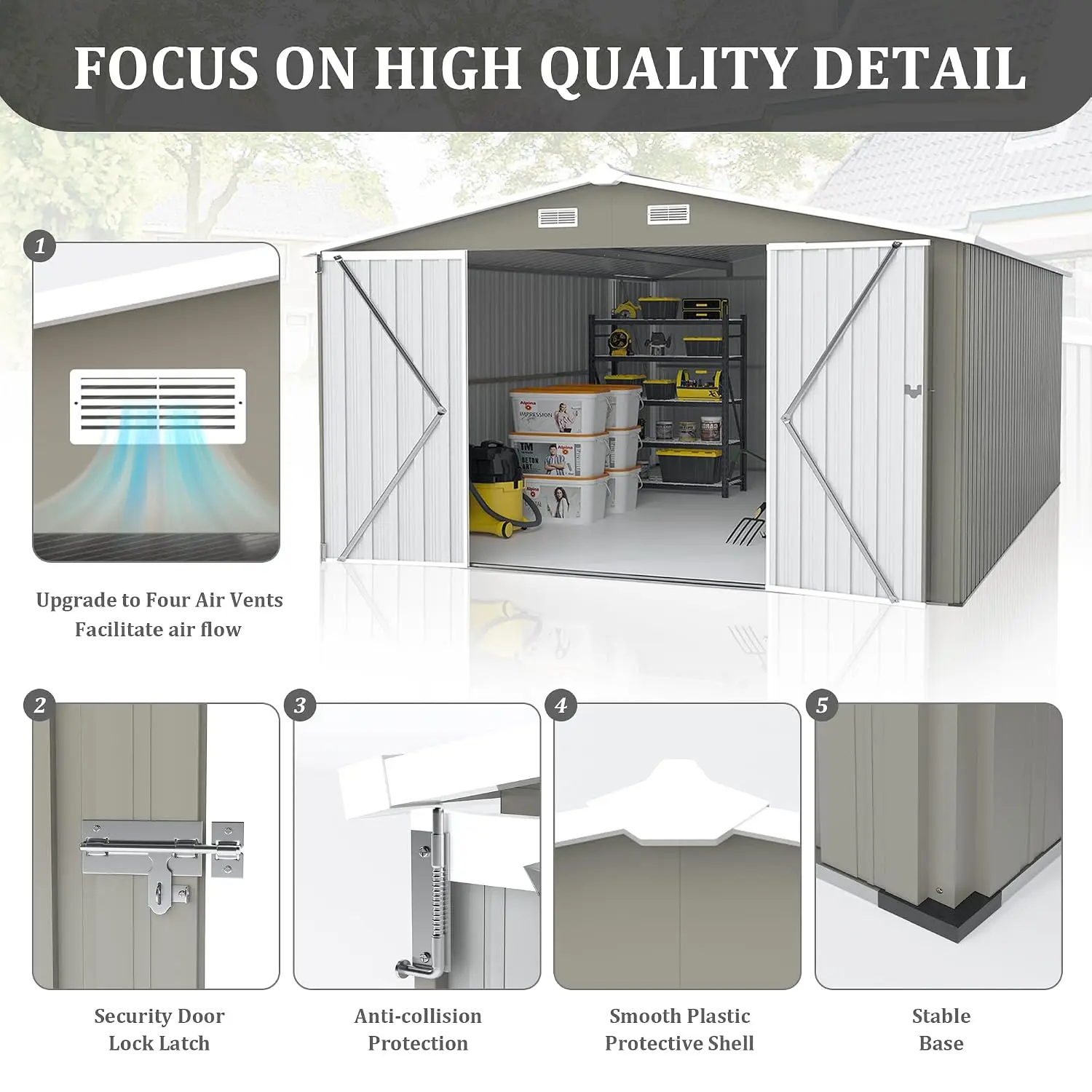 10x14 FT Metal Outdoor Storage Shed with Side Door 3 Lockable Doors Waterproof Tool Shed 4 Vents for Backyard Patio, Customized