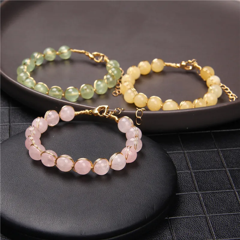 Trendy Natural Crystal Bracelet Women Topaz Stone Bangles Copper Wire Wrap Stone Bracelet Men Female Jewelry Adjustable Fashion