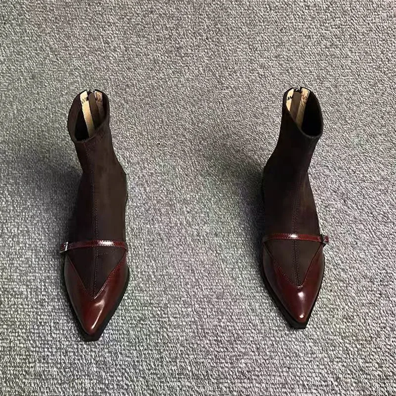 Pointed Toe Ankle Boots for Women Mid Heels Designer Shoes 2025 Elegant Winter Gothic Boots New Pumps Trend Dress Ladies Boots