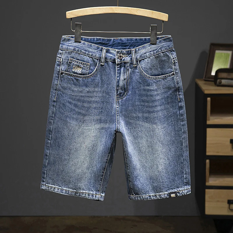 2024 nowość w stylu Vintage męskie spodenki jeansowe proste bermudy Slim Soft Casual krótkie spodnie męskie Streetwear