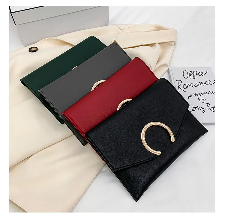 Elegant Ladies Envelope Clutches Fashion Female Shoulder Bag PU Leather Chains Crossbody Bags women Clutch purses handbag black