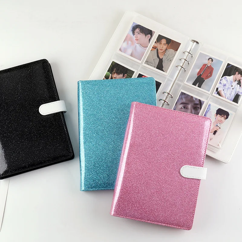 Sparkly Starry Sky A5 Photo Album, 4-Pocket Refillable Binder Magnetic for 2x2 Photo Cards, K-Pop Collection & Polaroid Pictures