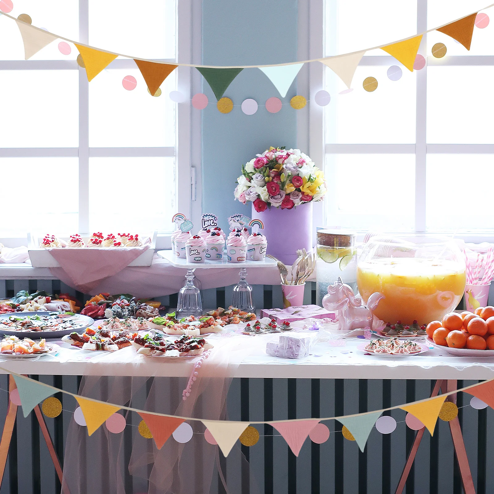 

2 Pcs Outdoor Bunting Banner Dining Table Flag Banners Cotton Crepe Cloth Birthday Party Camping Child