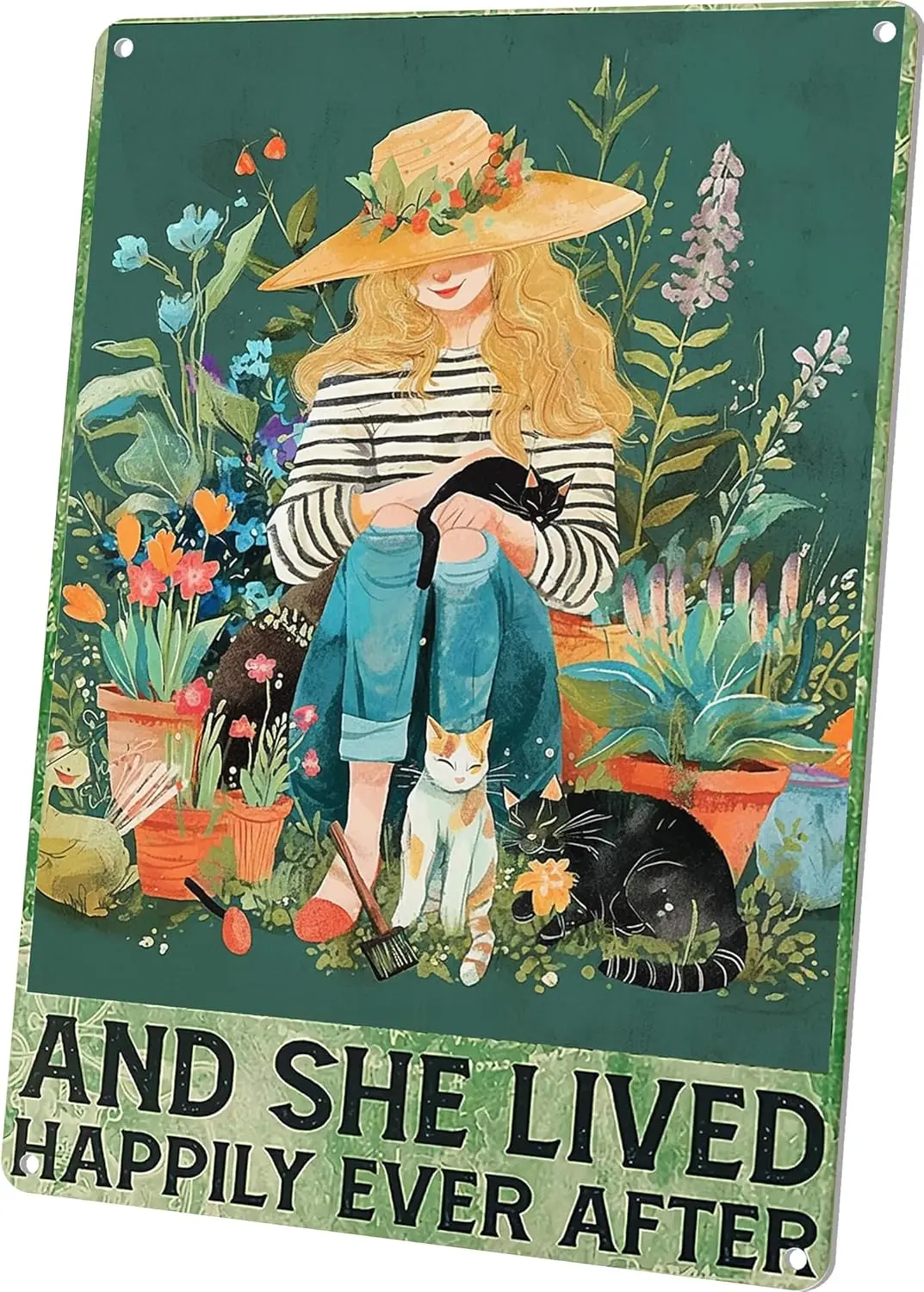 Gardening Gifts Metal Garden Signs for Outside Garden Decor - And She Lived Happily Ever After, Vintage Yard Patio Room Wall Art