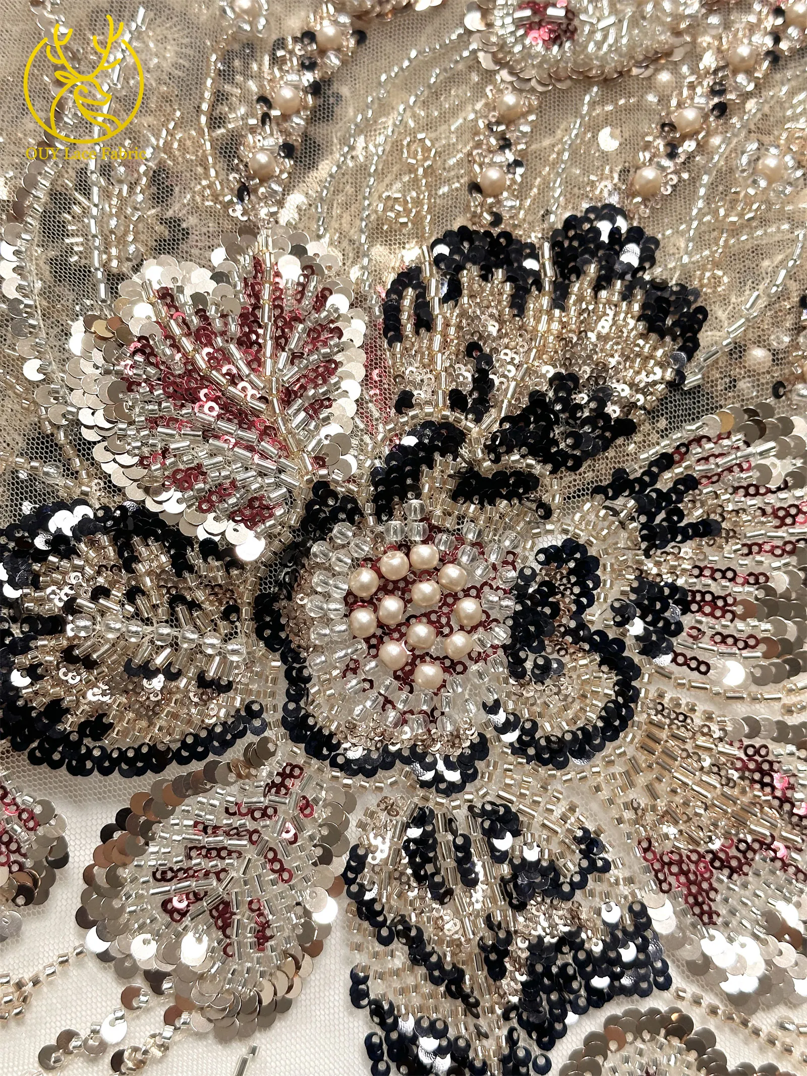 Neuer Stil Afrikanischer Bräutigam Stickerei-Perlenstoff 2026 Luxuriöser französischer Pailletten-Spitzenstoff für nigerianische Hochzeitskleider zum Nähen – Detail 14