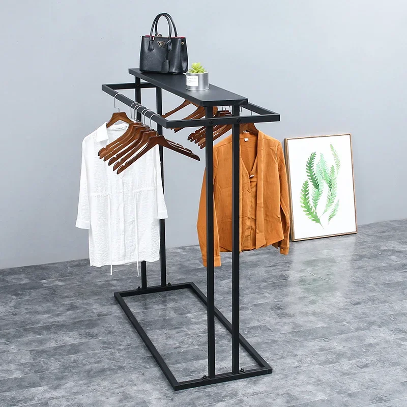 Zhongdao rack floor-to-ceiling clothing store display rack, double row middle shelf, parallel bar side hanging hanger, wrought i