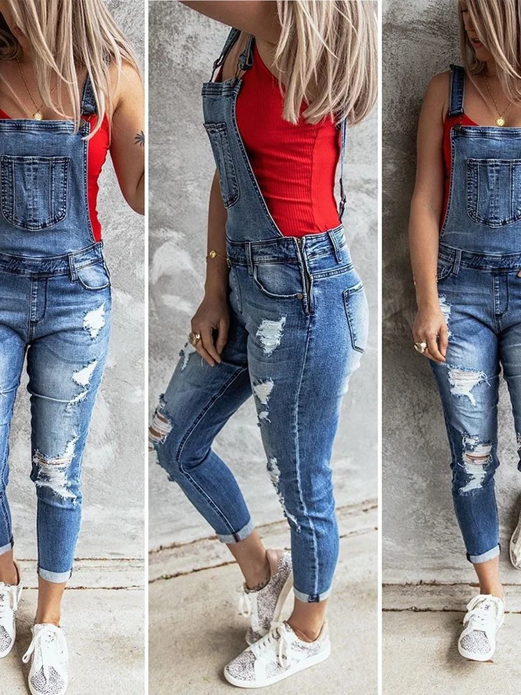 بدلة جينز كاجوال ضيقة للنساء بخصر مرتفع وبنطلون على الطراز الأوروبي للارتداء اليومي في فصلي الربيع والخريف بلون غامق