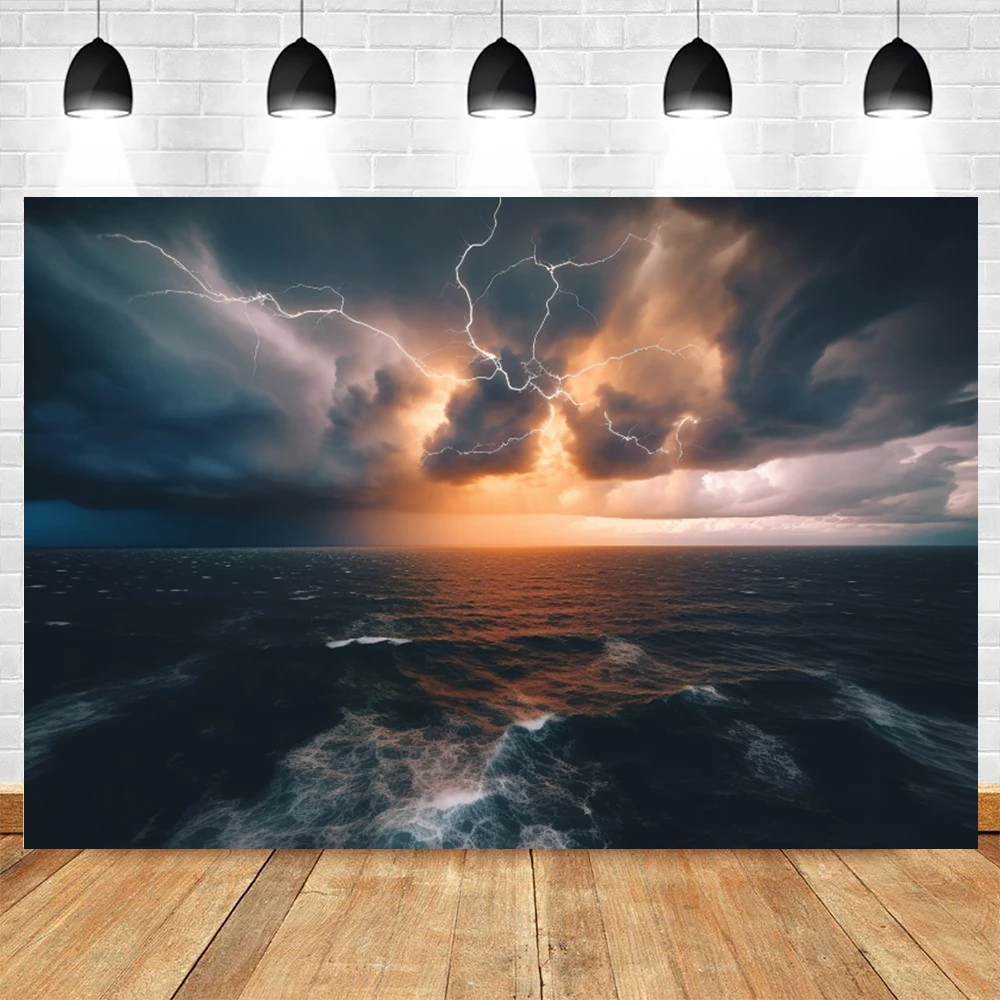 Sea Rainstorm Scene Backdrop Ocean Storm Lightning Birthday Party Travel Portrait Holiday Adventure Photography Background Decor