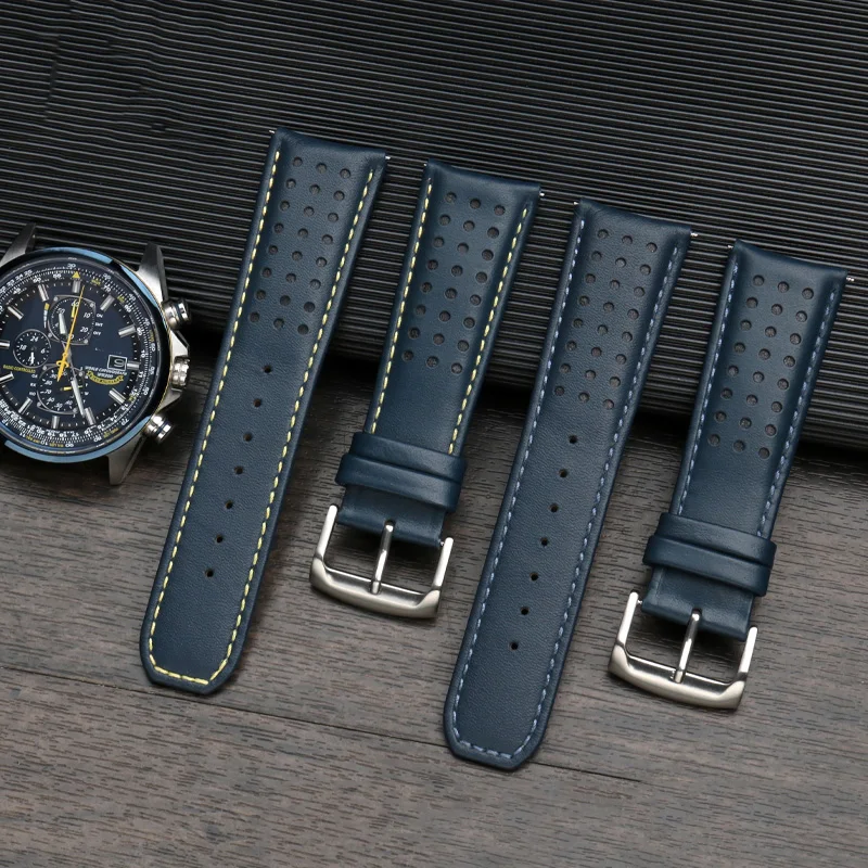 22mm 23mm Blue color Genuine Leather Watchband Strap For Citizen AT8020-54L/8020-03L/JY8078 Curved End Men's Watchband