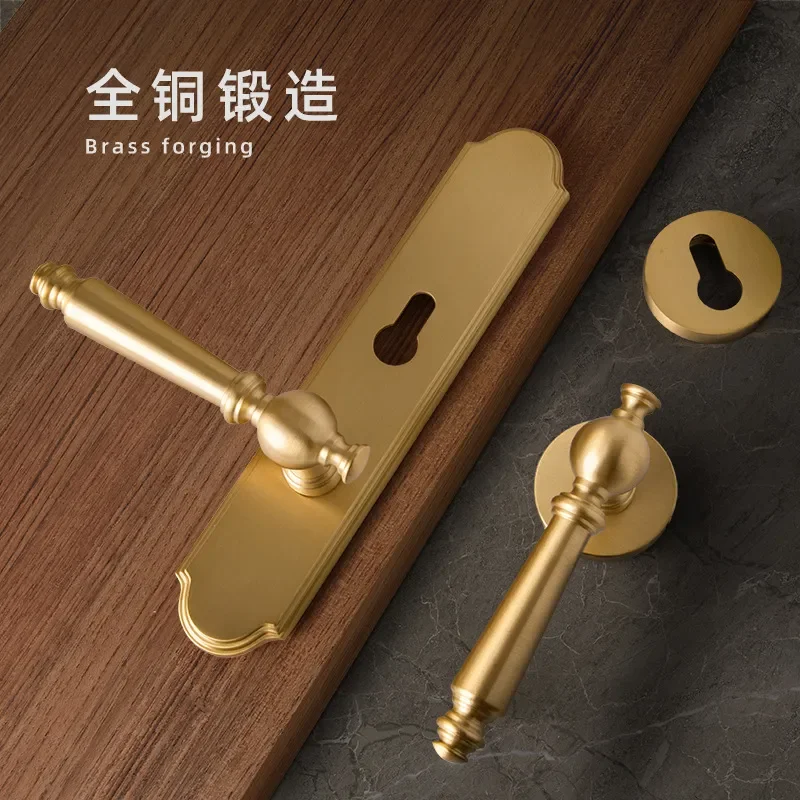 American Style Pure Copper Door Lock Brass Indoor Silent Bedroom Handle French Gold Finish Double Lever Wooden Room Security