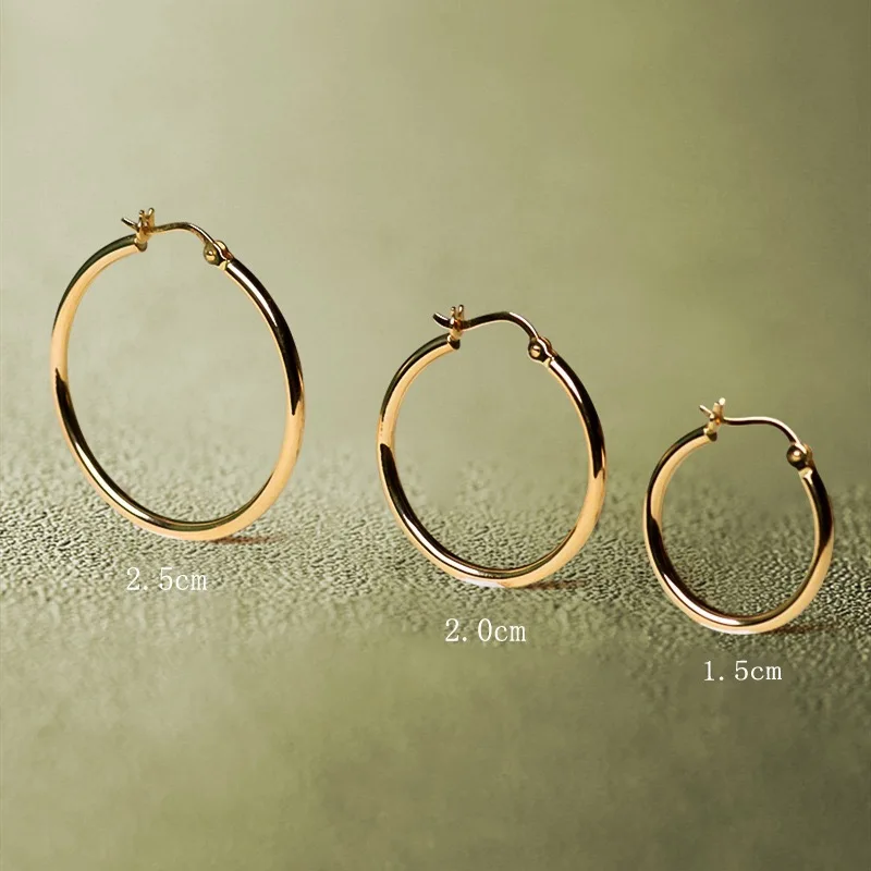 18K Gold 15-40mm Hoop Earrings for Women Italy Pure Au750 Gold Hollow Tube Earrings with Buckle Custom Jewelry Birthday Gift