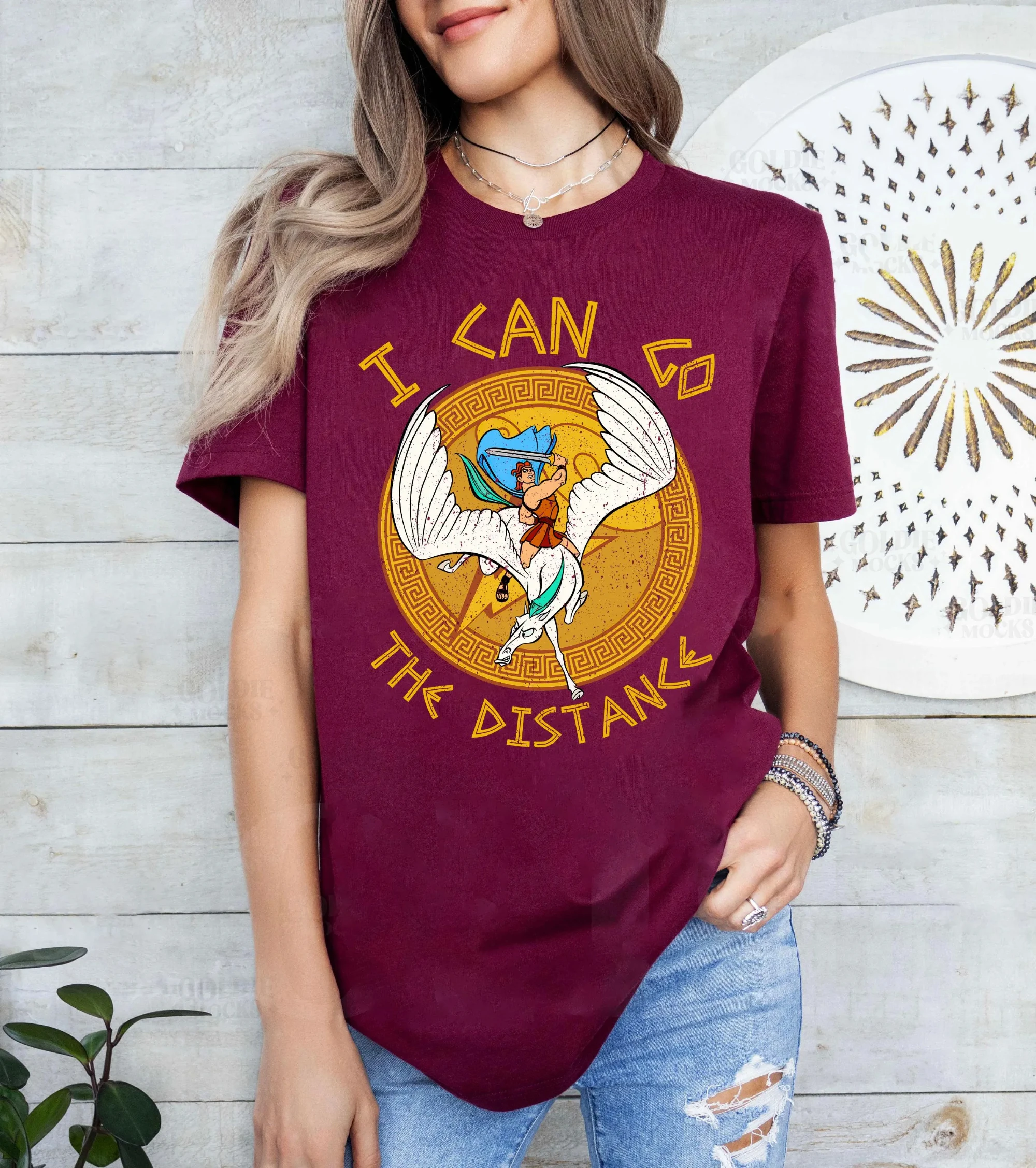 تي شيرت ديزني هرقل "يمكن أذهب المسافة" بميدالية ذهبية، قميص ديزني لاند المتطابق للعائلة هدية عيد ميلاد، قميص هرقل