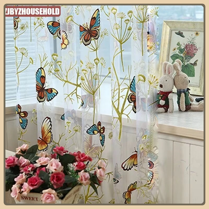 High Quality Pastoral Romantic Colorful Butterfly Organza Tulle Curtains for Living Room Children's Bedroom Window Drape