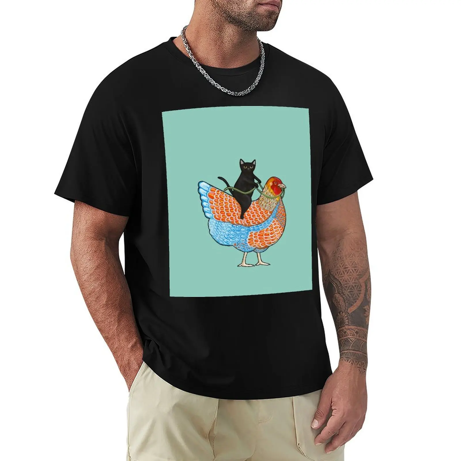 

Chicken Ride Wyandotte and Black Cat T-Shirt topping heavyweights designer t shirt men
