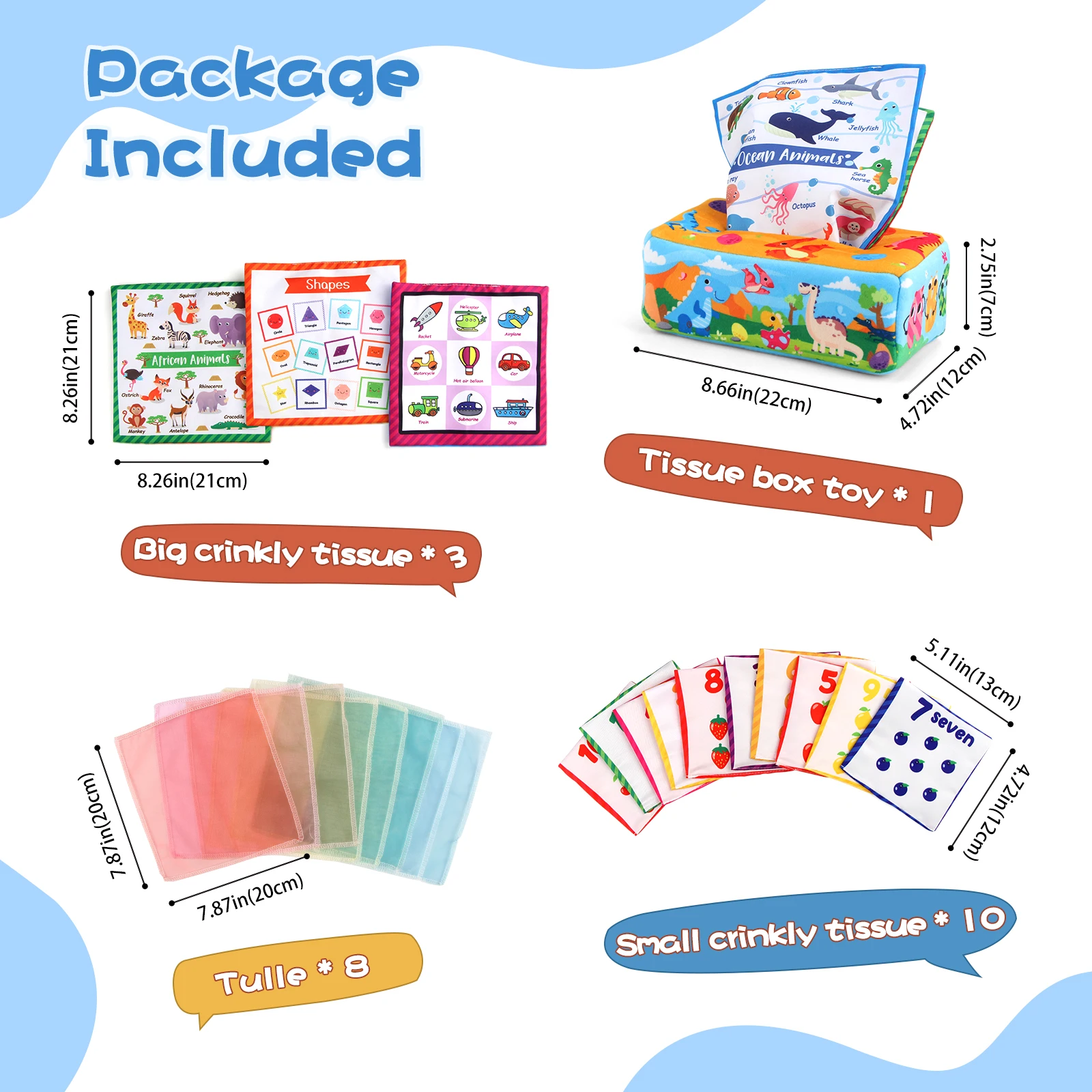 Baby Tissue Box Colorful Soft Sensory Toy For Toddler Finger Exercise Pumping Silk Scarf Gifts 0-18M Montessori Educational Toys